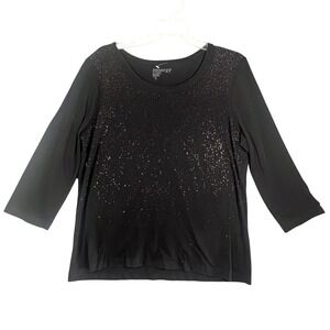 Zenergy by Chico's Women's Black Embellished Rhinestone 3/4 Sleeve Top Size 2